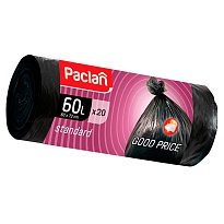 Мешки для мусора 60 л, черные, в рулоне 20 шт., ПНД, 7,4 мкм, 720х600 мм, PACLAN, 600820 в Череповце