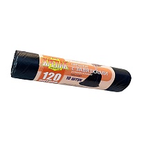 Мешки для мусора 120 л, с завязками, черные, в рулоне 10 шт., ПНД, 16 мкм, 1100х700 мм, Крепак, 4607075710320 в Череповце