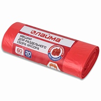 Мешки для мусора 60 л, красный, в рулоне 20 шт., ПНД, 10 мкм, 680х580 мм, LAIMA, 606702 в Череповце