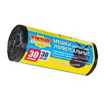 Мешки для мусора 30 л, черные, в рулоне 30 шт., ПНД, 9 мкм, 600х500 мм, Крепак, 4607075710108 в Череповце