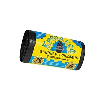 Мешки для мусора 20 л, с ушками, черные, в рулоне 30 шт., ПНД, 10 мкм, 550х440 мм, Крепакоф, 4607075710405 в Череповце