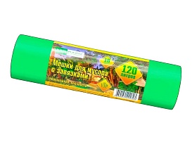 Мешки для мусора 120 л, с завязками, зеленые, в рулоне 10 шт., ПНД, 15 мкм, 800х750 мм, VIP, Z12010green в Череповце