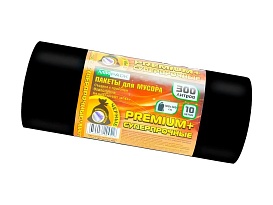 Мешки для мусора 300 л, черные, в рулоне 10 шт., ПВД 70 мкм, 1400х1000 мм, PREMIUM+, 30010160 в Череповце
