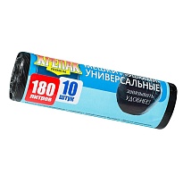 Мешки для мусора 180 л, с ушками, черные, в рулоне 10 шт., ПНД, 20 мкм, 1150х800 мм, Крепак, 4607075710498 в Череповце