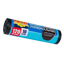 Мешки для мусора 120 л, с ушками, черные, в рулоне 10 шт., ПНД, 15 мкм, 1100х700 мм, Крепак, 4607075710474 в Череповце