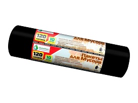 Мешки для мусора 120 л, черные, в рулоне 10 шт., ПНД, 12 мкм, 1100х700 мм, MIRPACK Classik, 1201011 в Череповце