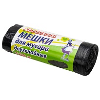 Мешки для мусора 160 л, черные, в рулоне 10 шт., ПВД, 23 мкм, 1200х900 мм, Любаша, 607681 в Череповце