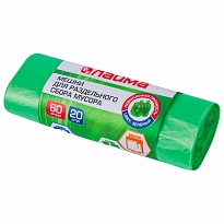 Мешки для мусора 60 л, зеленые, в рулоне 20 шт., ПНД, 10 мкм, 680х580 мм, LAIMA, 606704 в Череповце