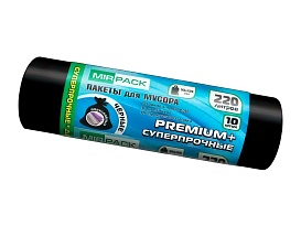 Мешки для мусора 220 л, черные, в рулоне 10 шт., ПВД, 45 мкм, 1250х930 мм, PREMIUM+, 2201068 в Череповце