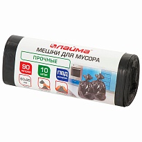 Мешки для мусора 90 л, черные, в рулоне 10 шт., ПВД, 25 мкм, 950х600 мм, LAIMA, 605332 в Череповце