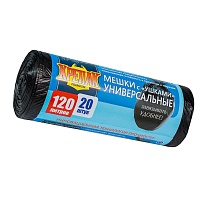 Мешки для мусора 120 л, с ушками, черные, в рулоне 20 шт., ПНД, 15 мкм, 1100х700 мм, Крепак, 4607075710368 в Череповце