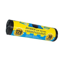 Мешки для мусора 120 л, с ушками, черные, в рулоне 10 шт., ПНД, 13 мкм, 1050х680 мм, Крепакоф, 4607075710252 в Череповце