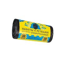 Мешки для мусора 30 л, с ручками, черные, в рулоне 30 шт., ПНД, 9 мкм, 620х480 мм, Крепакоф, 4607075710665 в Череповце