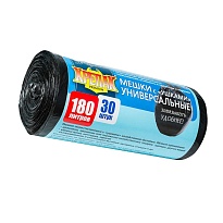 Мешки для мусора 180 л, с ушками, черные, в рулоне 30 шт., ПНД, 20 мкм, 1150х800 мм, Крепак, 4607075710399 в Череповце