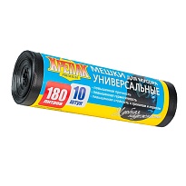 Мешки для мусора 180 л, черные, в рулоне 10 шт., ПНД, 20 мкм, 1150х800 мм, Крепак, 4607075710481 в Череповце
