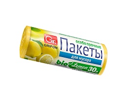 Мешки для мусора 30 л, ароматизированные, Лимон, желтые, в рулоне 20 шт., ПНД, 9 мкм, 560х530 мм, GRIFON Aroma, 101-020 Li в Череповце