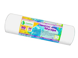 Мешки для мусора 30 л, белые, в рулоне 20 шт., ПНД, 7 мкм, 600х500 мм, MIRPACK Classik, 302042 в Череповце