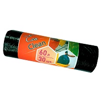 Мешки для мусора 60 л, черные, в рулоне 30 шт., ПНД, 6 мкм, 640х580 мм, Концепция Быта EcoClean, 603890 в Череповце