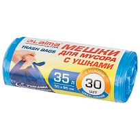 Мешки для мусора 35 л, с ушками, синие, в рулоне 30 шт., ПНД, 11 мкм, 650х500 мм, LAIMA ULTRA, 607684 в Череповце