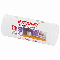Мешки для мусора 60 л, белые, в рулоне 20 шт., ПНД, 7 мкм, 680х580 мм, LAIMA, 605539 в Череповце