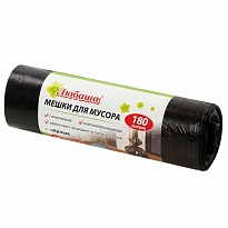 Мешки для мусора 180 л, черные, в рулоне 10 шт., ПВД, 24 мкм, 1060х800 мм, Любаша, 605336 в Череповце