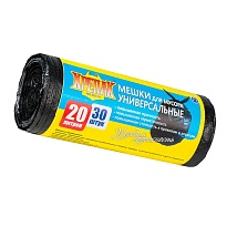 Мешки для мусора 20 л, черные, в рулоне 30 шт., ПНД, 10 мкм, 550х440 мм, Крепак, 4607075710092 в Череповце