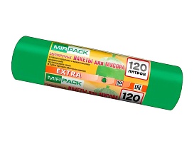 Мешки для мусора 120 л, зеленые, в рулоне 10 шт., ПНД, 14 мкм, 1100х700 мм, EXTRA, ex1201804 в Череповце
