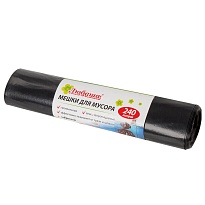 Мешки для мусора 240 л, черные, в рулоне 5 шт., ПВД 30 мкм, 1300х900 мм, Любаша, 605338 в Череповце